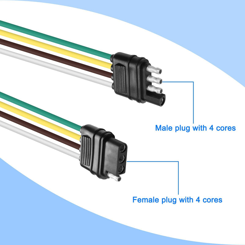 XMSJSIY 4 Pin Trailer Wiring Harness Kit 4 Way Flat Trailer Harness Extension Kit Male to Female Adapter Connector Cable Wire Ground Wire 18 AWG Color Coded Wires - 3M/9.8FT