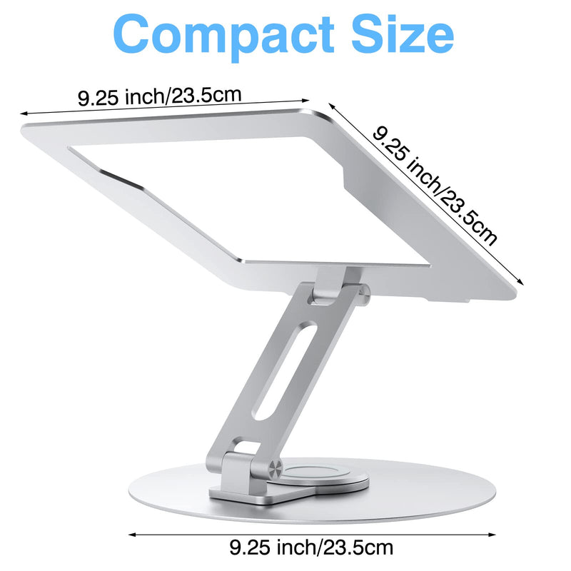 Swivel Laptop Stand for Desk, Adjustable Height Aluminum Computer Stand with 360 Rotating Base, Foldable Ergonomic Riser, Portable Laptop Holder Compatible with MacBook, All Laptops 10-17'', Chrome