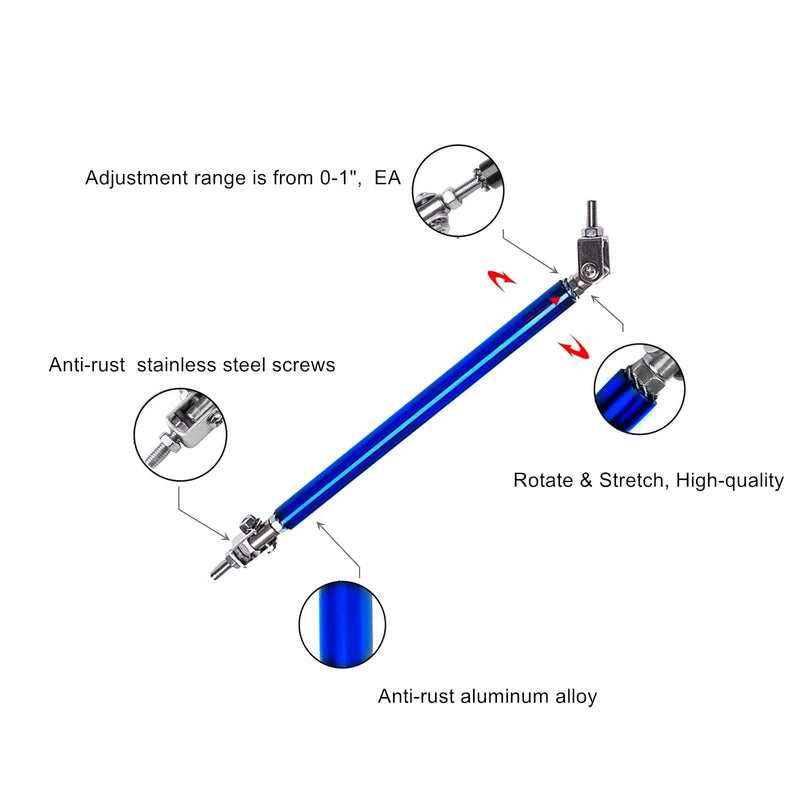 Splitter Strut Rods Adjustable 6"-9" Front Splitter Support Rods for Bumper Lip Splitter 2pc [Blue] BLUE 6"-9"