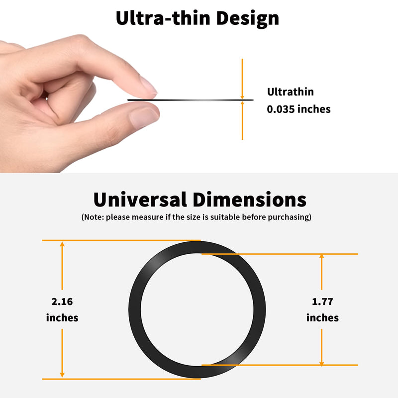 2Pcs Metal Ring Sticker for Pop socket Magnetic Grip, Magnetic Adapter adhesive for iPhone, Magsafe Wireless Charger (Black) Black
