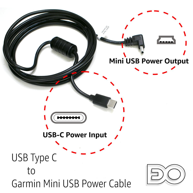 EDO Tech 6 Ft USB-C to Mini USB Car Charger Power Cord for Garmin Nuvi Drive DriveSmart DriveAssist DriveTrack RV Auto Handheld Navigation GPS TA20 Compatible