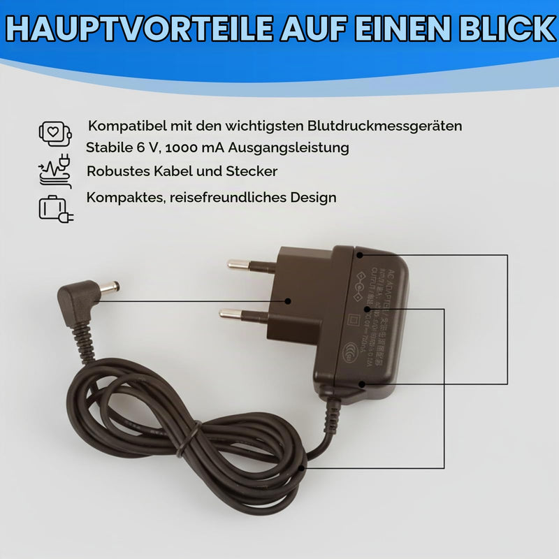 6 V Power Supply Charger for Omron Blood Pressure Monitors M7, M3, M2, M6, M9, M500, M10-IT, 705-IT, 1.5 m Replacement Power Supply Charging Cable for Omron M6 Comfort, M2Classic, M6C and Many Other Models