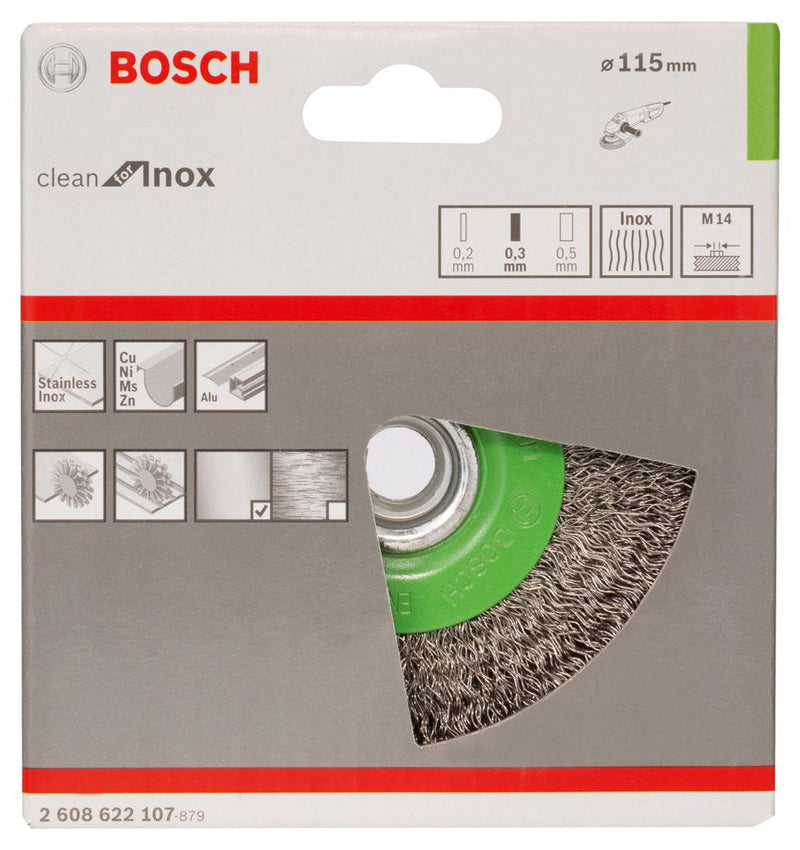 Bosch Accessories Bosch Professional 1x disc brush corrugated stainless steel wire Clean for Inox (steel, aluminum, Ø 115 mm, 0.3 mm, M14, angle grinder accessories) disc