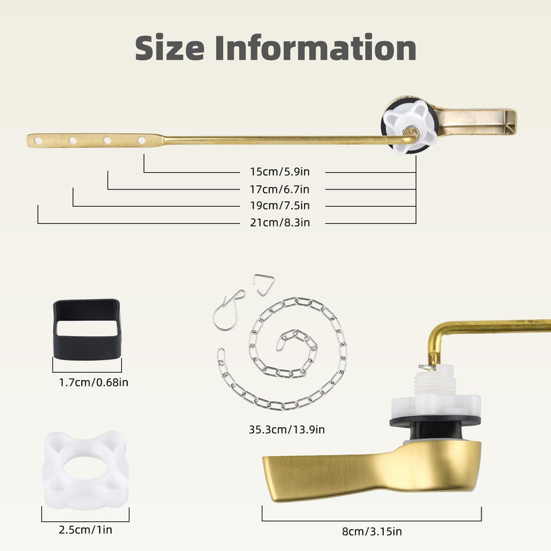 Universal Metal Brushed Gold Toilet Flush Handle Replacement, Front Mount Toilet Handle Replacement Compatible with Kohler, TOTO, American Standard, Mansfield, Gerber Toilets, Solid Brass Front Mount Design