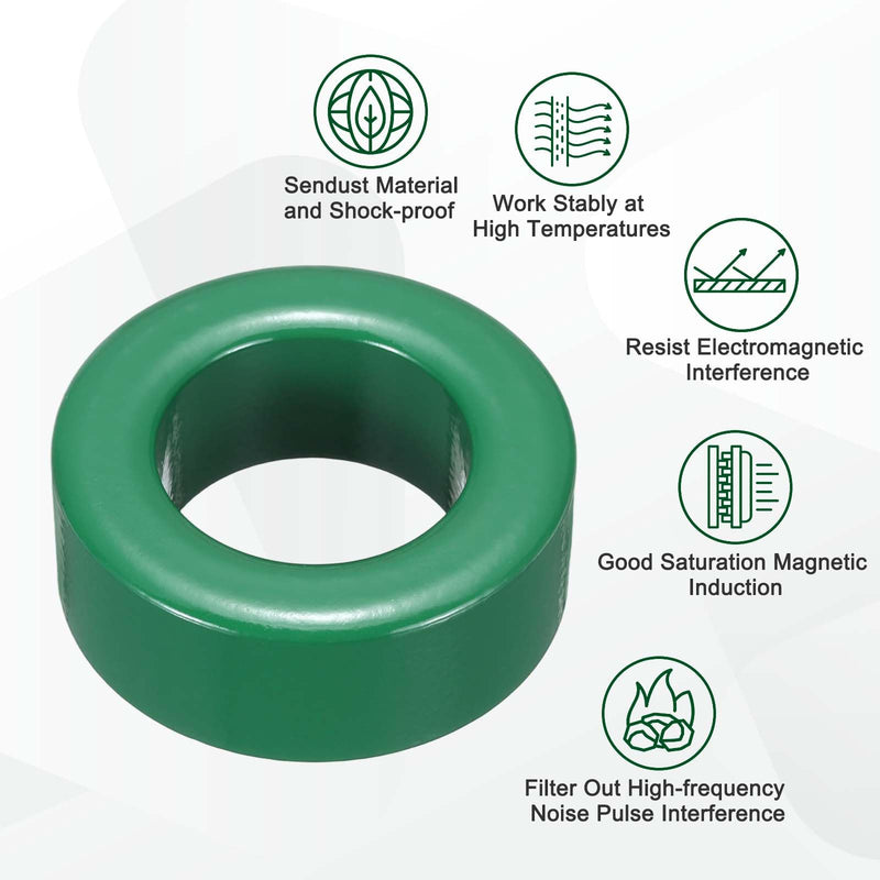 QUARKZMAN Toroidal Ferrite Core RFI EMI Noise Reduction Cable Clip ID 38 mm 1.5 Inch Manganese Zinc Ferrite for Electronic Devices Industrial Green Pack of 2 | RFI EMI Noise Reduction Cable Clip, For Electronic Devices Industrial