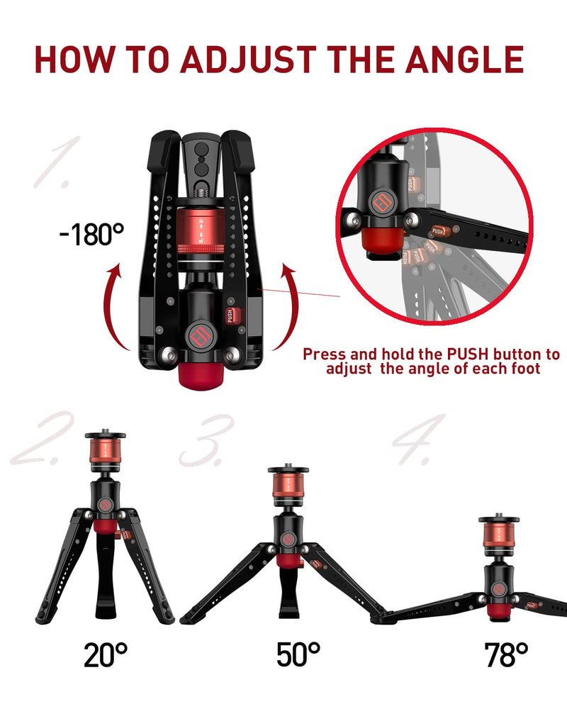 IFOOTAGE Cobra 3 Monopod Base,10" Desktop Mini Tripod,Small Camera Tripod for,Monitor,Phone Holder Clip,Mini Ball Head,LED Flash,1/4"&3/8" Automatic Switching Screw,Load up to 17.64lb/8kg Standard Base Version