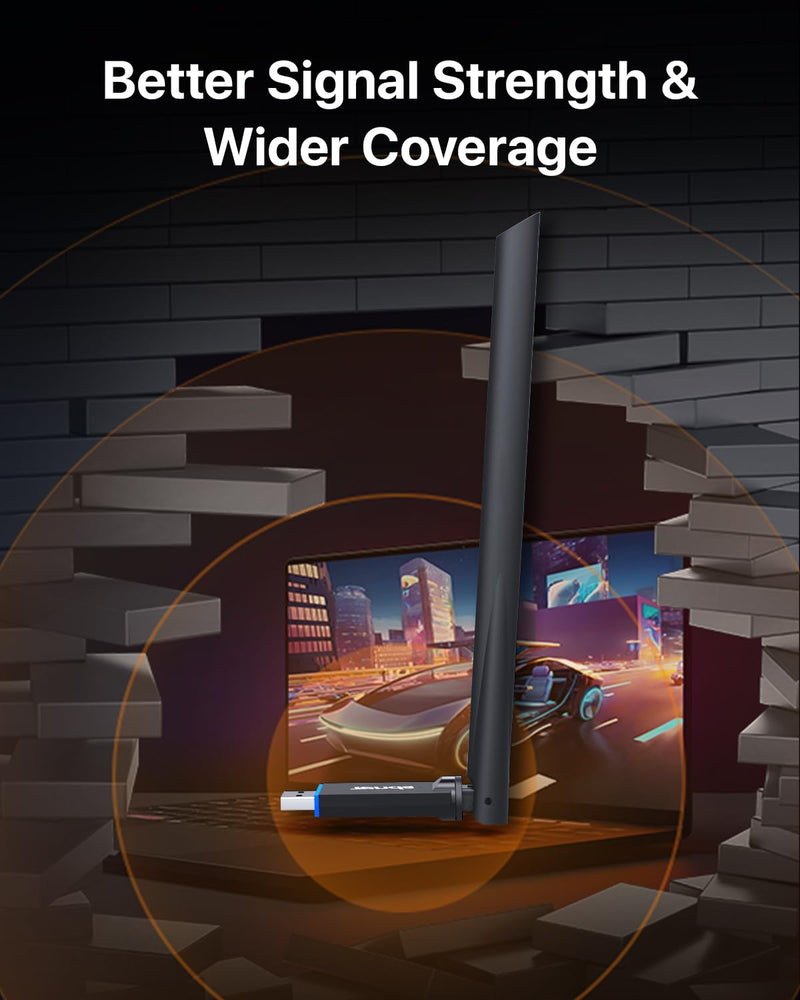 Tenda AX900 WiFi Adapter WiFi 6- Dual-Band 600Mbps 5GHz/ 286Mbps 2.4GHz, 6dBi High Gain Antenna, Wireless WiFi Adapter for Windows 11/10/7 USB WiFi Dongle (U11Pro)