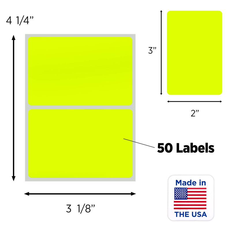 ChromaLabel 2 x 3 inch Permanent Rectangular Color Code Inventory Labels, 50 Stickers per Pack, Fluorescent Yellow