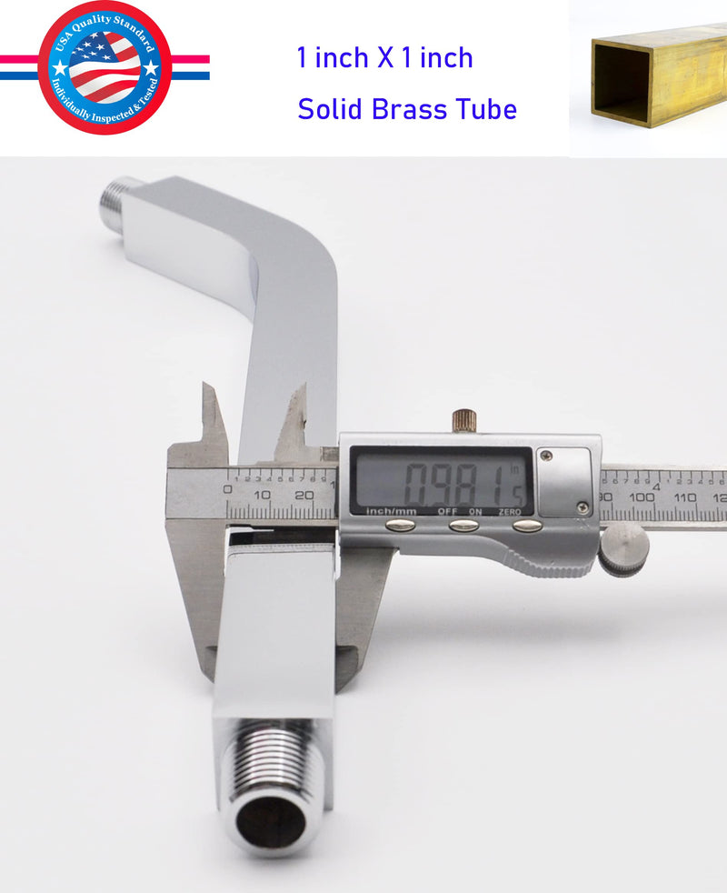 Square Shower Arm and Anti-Scratch O-Ring Flange, 8 inch, Heavy-Duty Solid Brass, Both Soldered 1/2-14 NPT Tapered Threads, Wall Mount Shower Head Extension Arm (Polished Chrome) Polished Chrome