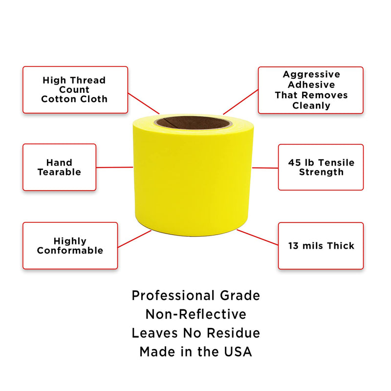 ChromaLabel Non-Reflective Multi Purpose Professional Grade Gaffer Tape Matte Finish, 30 Yards Per Roll, 4 Inch, Yellow 4" Wide, 30 Yards