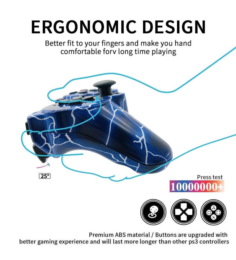 Kujian Controller for PS3, Wireless Controller for Playstation 3 6-axis Dual Vibration Gaming Controller with Charging Cord(Blue+Red) Blue+Red