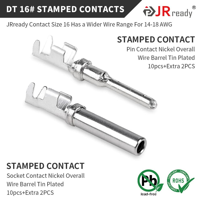 JRready ST6327-2 Deutsch 2 Pin DT Connector Kit, Gray Waterproof DT Connector 2 Pin(5 Set), Size 16 Stamped Contacts, Seal Plugs for Car, Truck, Motorcycle, Off-Road Vehicles, Marine. 2Pin 5Pair