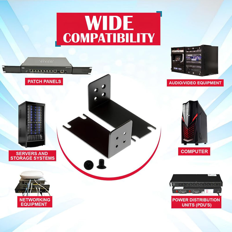 Cables and Kits - 1RU Rack Mount Kit - 8 Port - 1U Metal Ears Compatible with Cisco SF300 and SG300 19" Series - Ideal for Servers, Network Equipment and IT environments