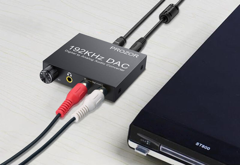 PROZOR 192KHz Digital to Analog Audio Converter - Upgrade Volume Adjustable + RCA Stereo Audio Switch 2 in 1 Out R/L Stereo Audio Switch 1 in 2 Out Stereo Audio Splitter with Mute Button and No Extern