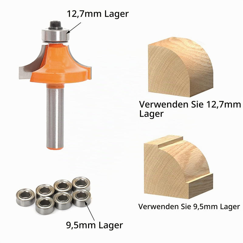 Rounding Router Bit Set HW with Ball Bearing, Shank 8mm, R 2-10mm | With interchangeable starting rings diameter 12.7/9.5 mm for round and quarter bar profiles. Comes in wooden box. 7-Piece Set (R 2-10 mm) Shaft 8 mm