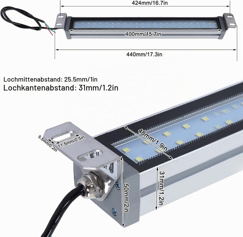 LED Machine Light with IP67 Protection Waterproof for CNC Lathe and Workshop Lighting