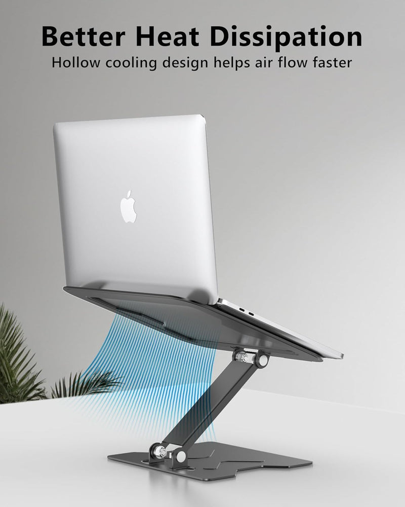 Adjustable Laptop Stand for Desk, Metal Foldable Laptop Riser, Portable Laptop Holder Mount, Ventilated Cooling Computer Notebook Stand for MacBook Air Pro, All 10-16'' Notebooks Laptops, Black