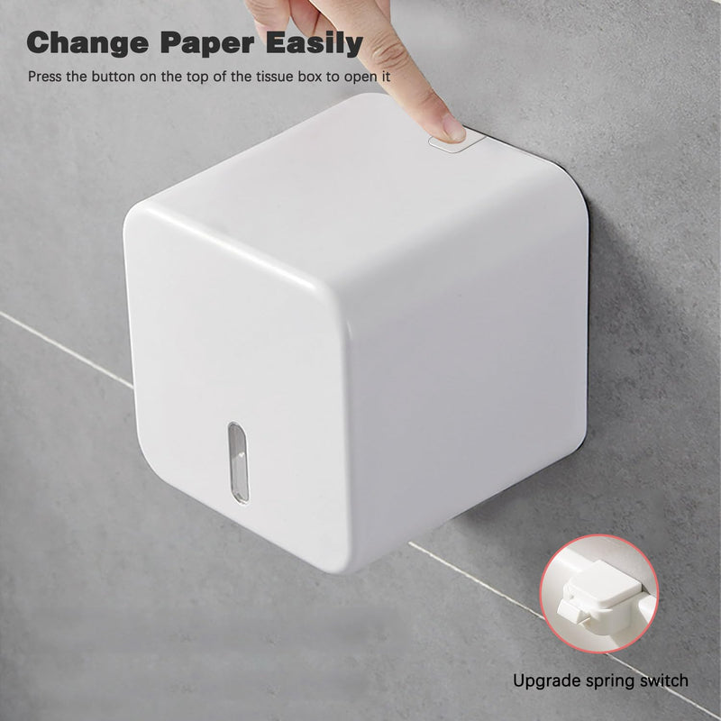 Colist Toilet Paper Holder Self Adhesive, with Cover, Cat Proof, Waterproof | Enclosed, Wall Mount, No Drilling, with Top Phone Shelf & Visual Window, for Bathroom RV Camping, White Large