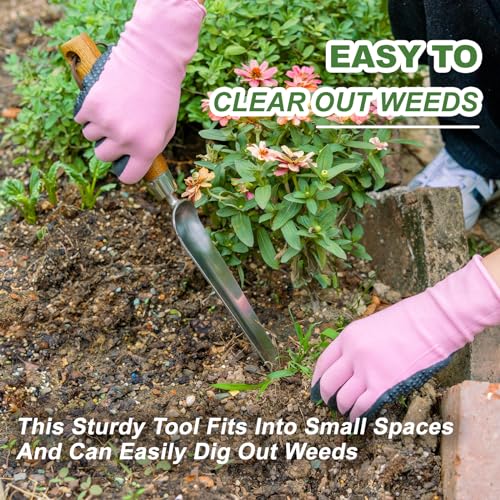 Seeding Widger, 58'' Long Handle Japanese Hand Hoe for Standing to Remove Weed, Stainless Steel Scraper Hoe, Bent Angle Weeding Sickle for Fastly Scraping Out Weed on Flower Bed, Between Plants
