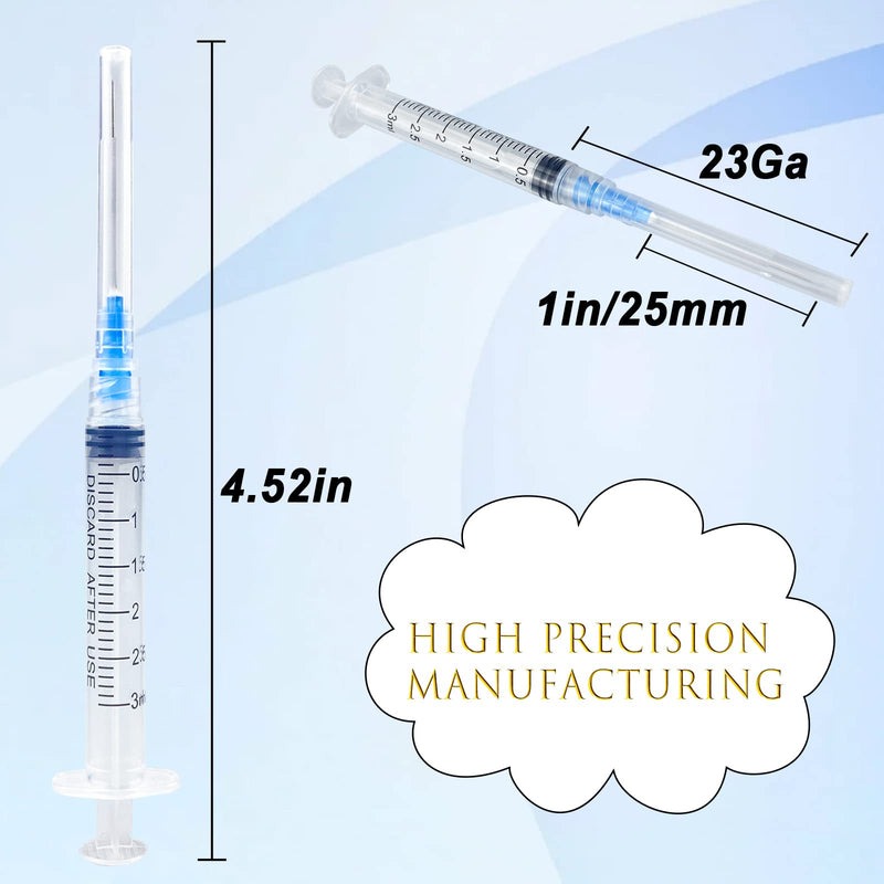 100PCS -3ml Luer lock Syringes with 23ga Needles, Individually Packaging Disposable Plastic Syringes and Needles for Scientific Labs, Industrial, Animal and Pet Supplies 3ml/23ga/100pcs
