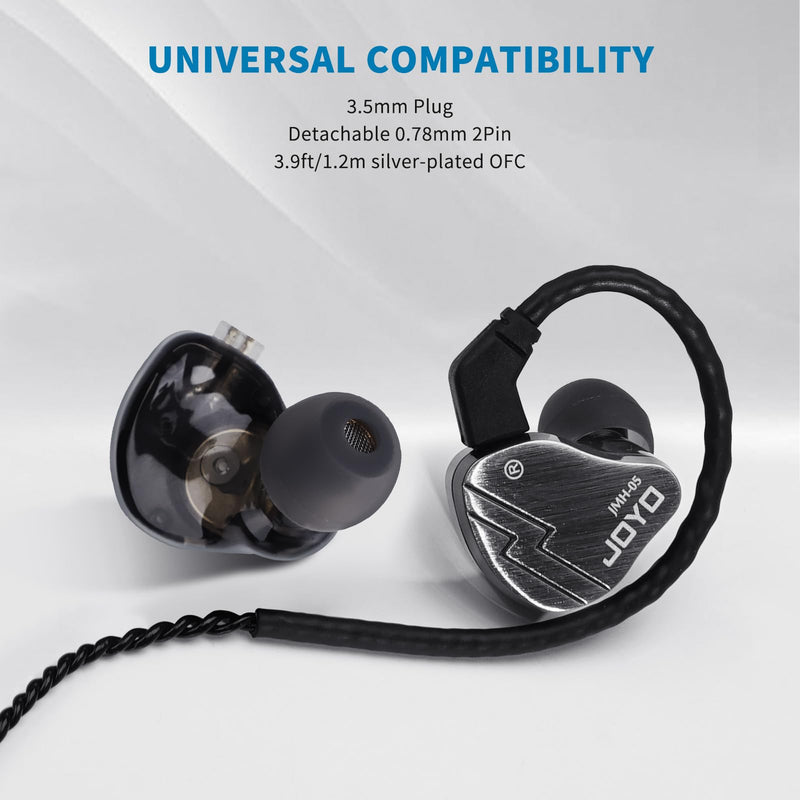 JOYO in Ear Monitor Headphones Wired IEM Earphones Noise Canceling High Resolution with Hybrid Drivers and Two Detachable Cables for Audio Recording Gaming Musicians (JMH-05)