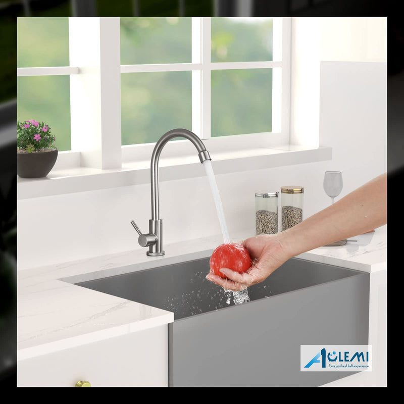 Aolemi Cold Water Only Kitchen Faucet Brushed Nickel Sink Faucet 304 Stainless Steel Faucet High Arc Single Handle