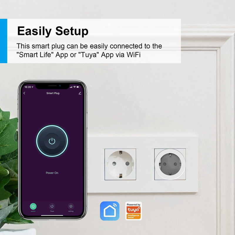 ANTELA WLAN smart socket with current measurement 16A, smart home socket compatible with Alexa/Google Home, power consumption measurement, voice control, APP remote control, 2.4GHz, 4 PCs