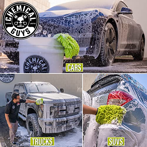 Bucket Boss Auto Boss Wash Boss Organizer for a 5 Gallon Bucket, with Fast-Drying, Exterior Mesh Pockets & Chemical Guys Chenille Premium Scratch-Free Microfiber Wash Mitt, MIC493, Lime Green