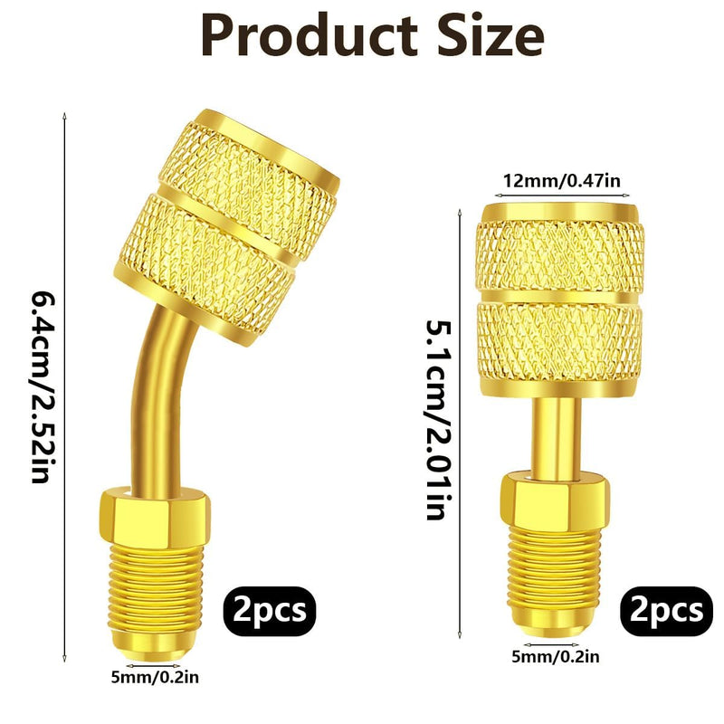 4PCS R410a Charging Vacuum Port Adapter Brass Converter With 5/16 Inch Female Quick Coupler to 1/4 Inch Male Flare for Air Conditioners HVAC 2 Straight Adapter 2 Angled Adapter