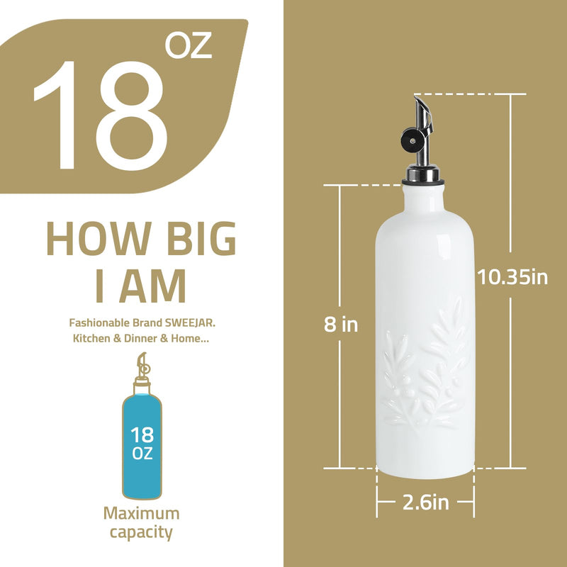 Sweejar 18 Oz Oil Dispenser for Kitchen with Gravity Spout, Ceramic Olive Oil Dispenser Bottle, Relief Opaque Vinegar Container for Evoo, Vinegar, Soy Sauce, Pack of 1(Fogblue, Silver Spout) Fog Blue 18 Oz(Silver Spout)