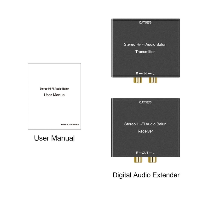 Stereo Hi-Fi Audio Balun, Analog Audio Extender, Stereo RCA to Stereo RCA Audio Over Cat5e/Cat 6 Extender