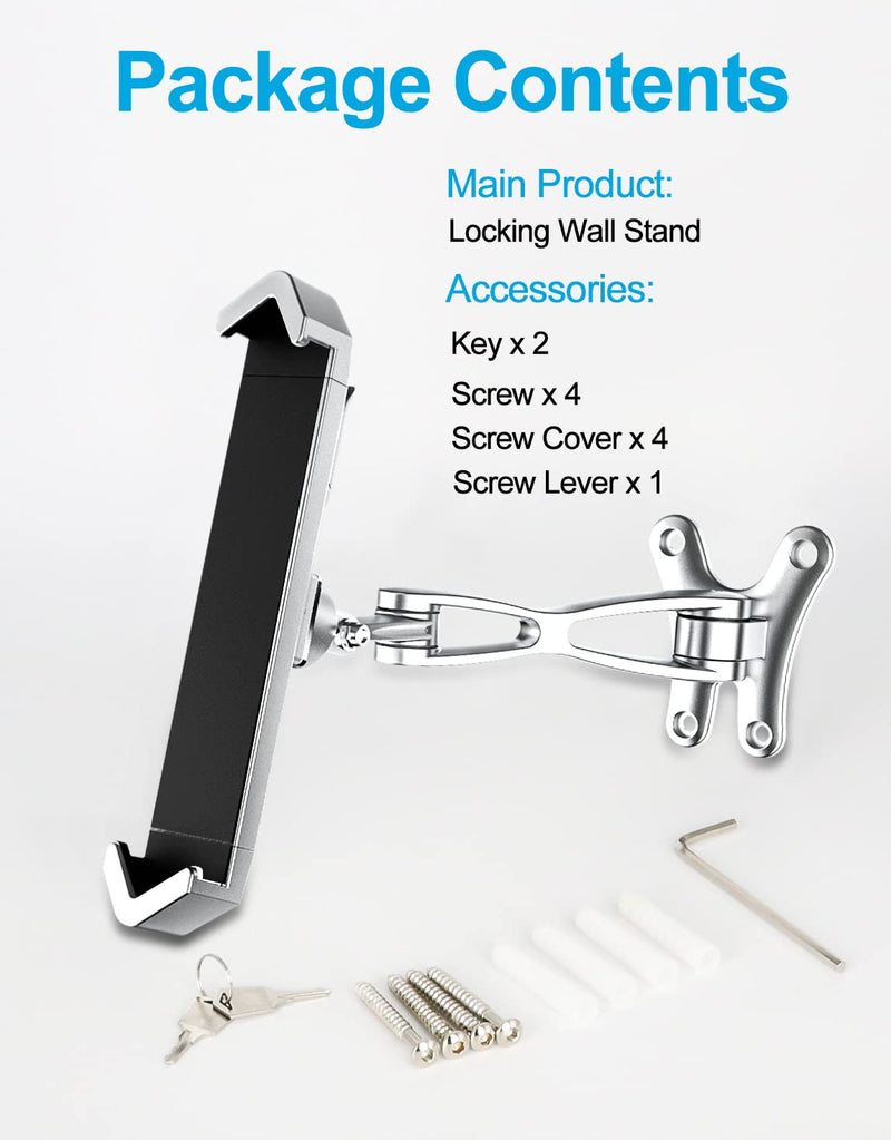 woleyi Anti-Theft Tablet Wall Mount Holder for 7-11" Tablets, Heavy Duty 360° Swivel Tablet Holder Stand with Security Lock and Key, Compatible with iPad Pro 9.7/10.5/11, Air, Mini, Galaxy Tabs