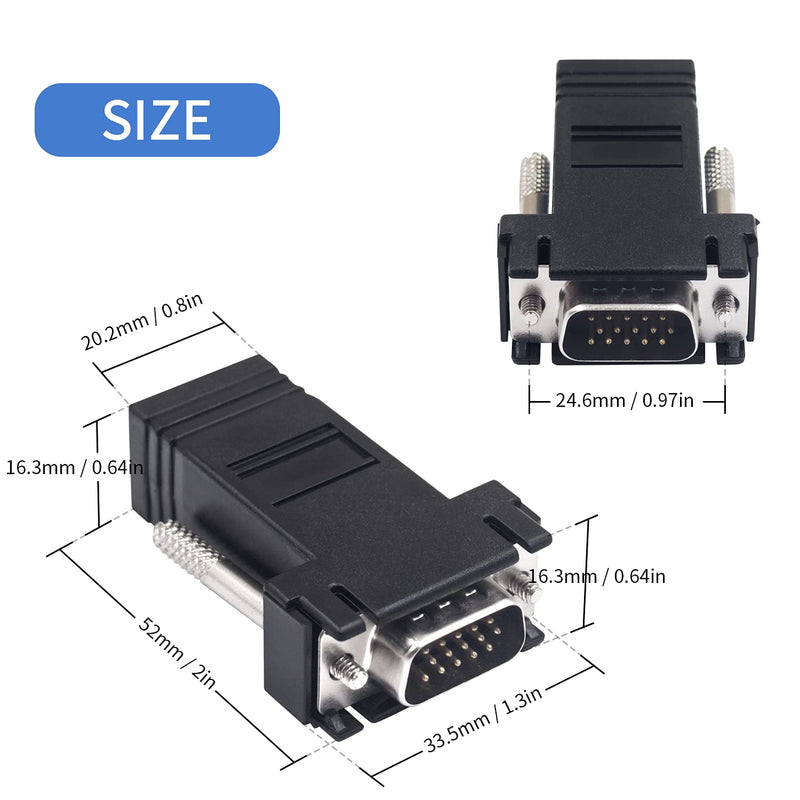 Poyiccot VGA Extender Over Ethernet Adapter, 4-Pack VGA to RJ45 Adapter 15 Pin Male Plug to CAT5 CAT6 Female Network Cable Extender Adapter for Multimedia Video