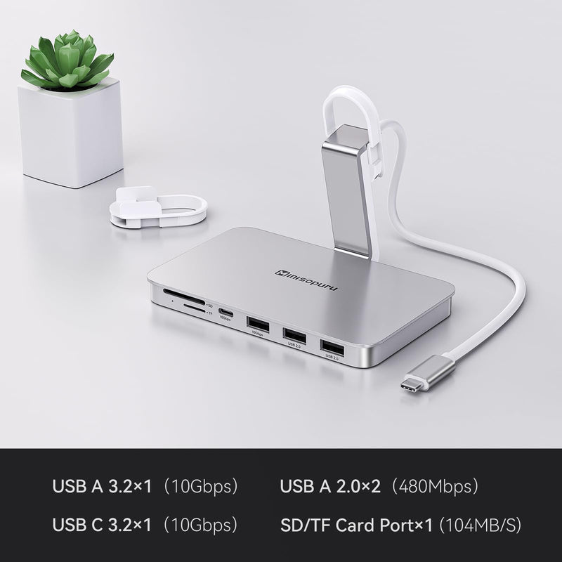 Minisopuru iMac Accessories for i Mac M1/M3/M4, USB C Hub for iMac2021/2023/2024 with USB A/C 10Gbps, SD/TF, iMac Adapter Compatible with iMac24 inch and Studio Display 27 Inches, Silver.