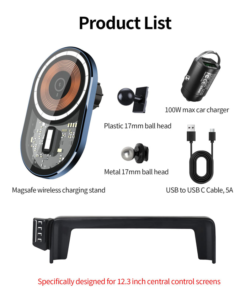 Wireless Charging car Phone Holder for Lexus RX/RX Hybrid 2020-2022 Accessories 12.3 inch Screen Fixed Clip,360° Rotation car Phone Mount Compatible with MagSafe 12.3-inch for 2020-2022 RX/RX Hybrid