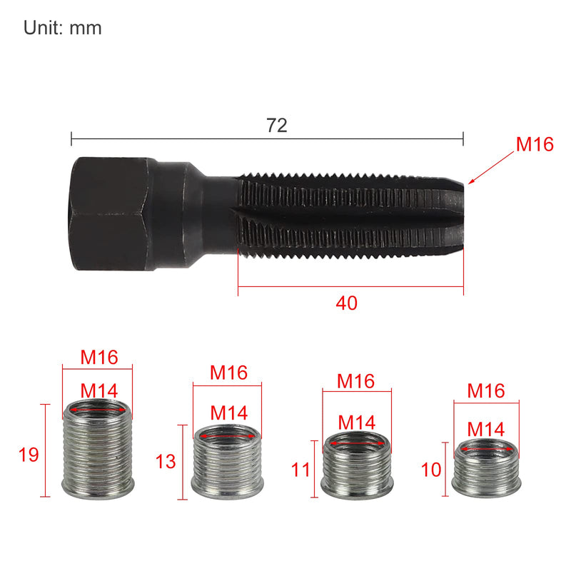 FLYPIG M14 x1.25 Carbon Steel Spark Plug Re-thread Repair Tool Tap Reamer Inserts Kit 14mm Spark Plug Thread Repair Kit