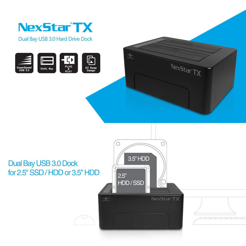 Vantec NexStar TX Dual Bay USB 3.0 Hard Drive Dock (NST-D428S3-BK) NexStar TX - Dual HDD Dock(Updated version)
