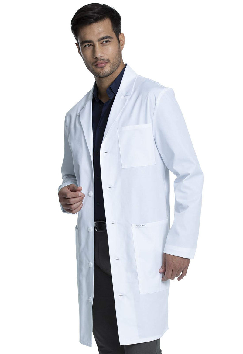 Cherokee Long Lab Coat for Men with Front Button Closure, 3 Pockets & Center back length 38" CK412 Standard Size 38" Medium White
