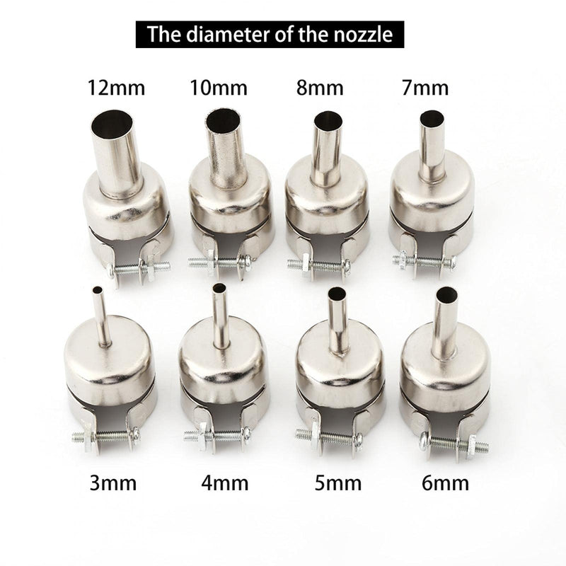 8PCS Nozzles Stainless Steel Round Hot Air Gun Nozzles Kits Hot Air Gun Attachments Soldering Station Repair Tools with Locking Screw (3/4/5/6/7/8/10/12 mm)