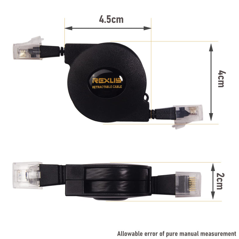 REXUS 2-Pack Retractable Cat 6 Flat Ethernet Network Cable 6.6 FT, 10 Gigabit High Speed LAN Wires Internet Patch Cable with RJ45 Connector for Xbox,PS4,Router, Modem(C6R20x2) 6.6 feet * 2 pcs