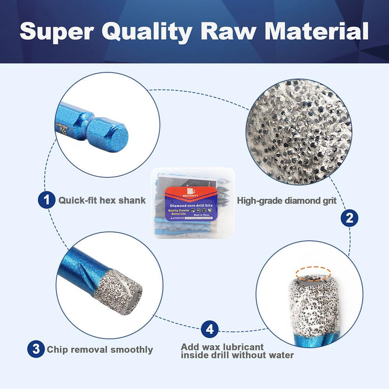 Diamond Drill Bit - BRSCHNITT 10pcs Masonry Drill Bits Set for Porcelain Tile Ceramic Stone Granite Marble,Hex Shank Diamond Hole Saw Drill Bit 10 6/6/8/10mm+6/6/6/8/8/10mm