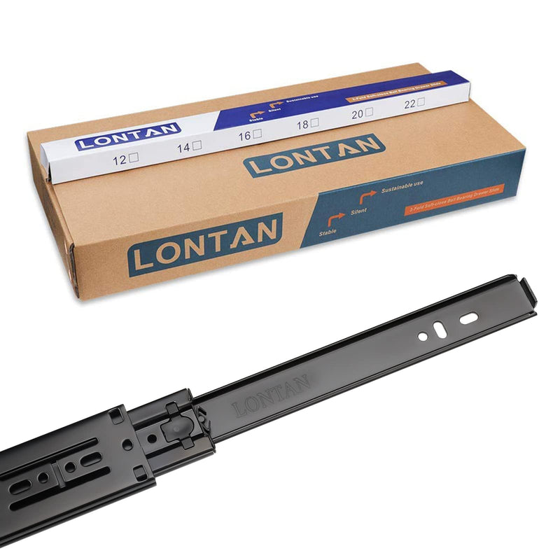 LONTAN 12 Inch Soft Close Drawer Slides Side Mount Dresser Drawer Glides 2 Pair Black 9.76" Extension Ball Bearing Heavy Duty Rails for Cabinets Drawer Hardware 100LB Capacity