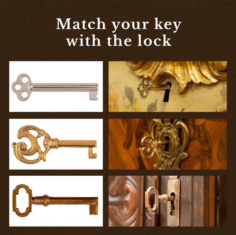 Solid Brass Skeleton Key w/Double Notched Bit - for House Doors with Mortise Locks | UA-51SK (2)