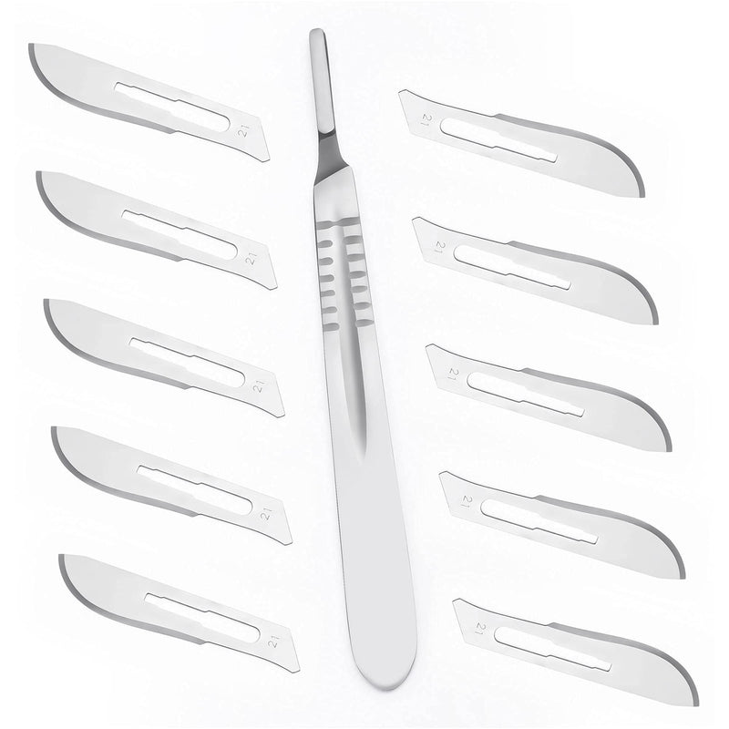 Pack of 10 scalpel blades figure 21 with carbon steel for scalpel holder No. 4 - replacement blades individually sterile packed