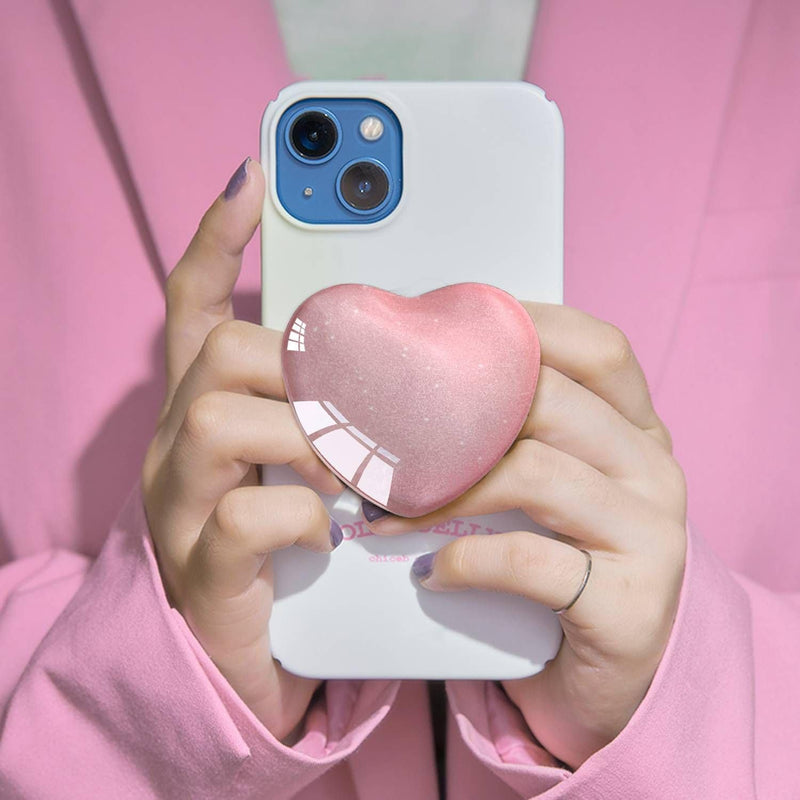 Expandiing Moblile Cell Phone Grip Heart Shape Glass Holder for Smartphones, Cellphone Collapsible Stand（ Pink