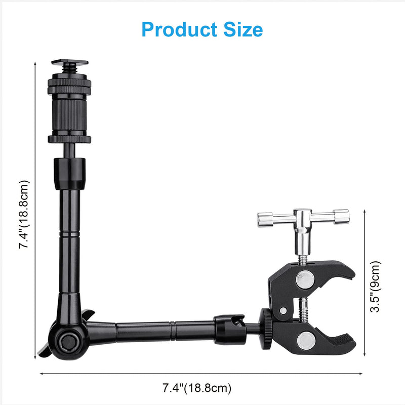 FOMITO 11" Articulating Magic Arm with Super Clamp, Heavy Duty Camera Mount for DSLR Rig, LED Video Lights, LCD Monitors, 1/4"-3/8" Thread, Max Load 4.4lbs