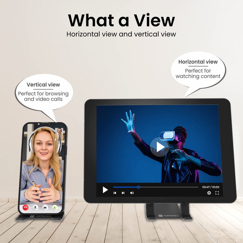 Portronics Modesk One Universal Mobile & Tablet Holder with 5 Adjustable Angles, Foldaway Design, Horizontal View Support Lightweight Easy to Carry, Grey