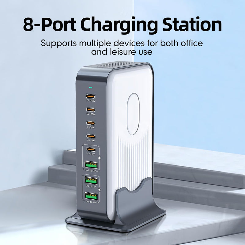 8 in 1 USB C Fast Charger Block, 8 Ports Chagring Station, Dual 100W PD PPS HUB for Multiple Devices, Laptop Adapter Compatible with MacBook Pro/Air iPad iPhone Pro Max, Galaxy, Dell, HP