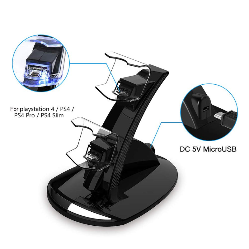 VSEER Dual Shock PS4 Charging Station - Twin Charge Docking Station Stand PS4 Charger for Pro/Slim Controllers, Black