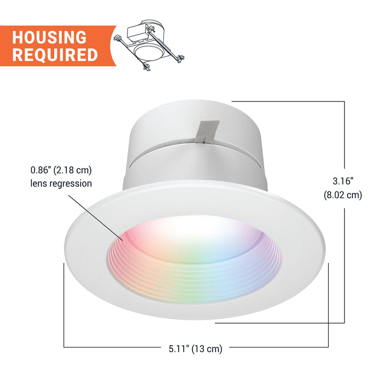 HALO 4 in Smart Wi-Fi Recessed LED Downlight Connected by WiZ Pro with SpaceSense Motion Detection, Dimmable, Full Color Changing, 600 Lumens, Wet Rated Ceiling Light - RL4069WZRGBWWHR 4 inch Use with Housing / Can